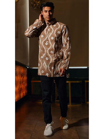 Brown Hand Dyed Bandhani Short Cotton Kurta